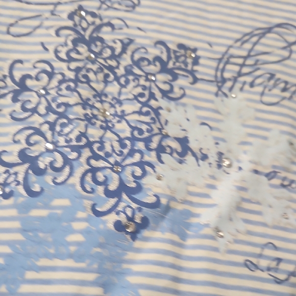 Ruby Rd. Blue and White Script Long Sleeve Top - Picture 4 of 9